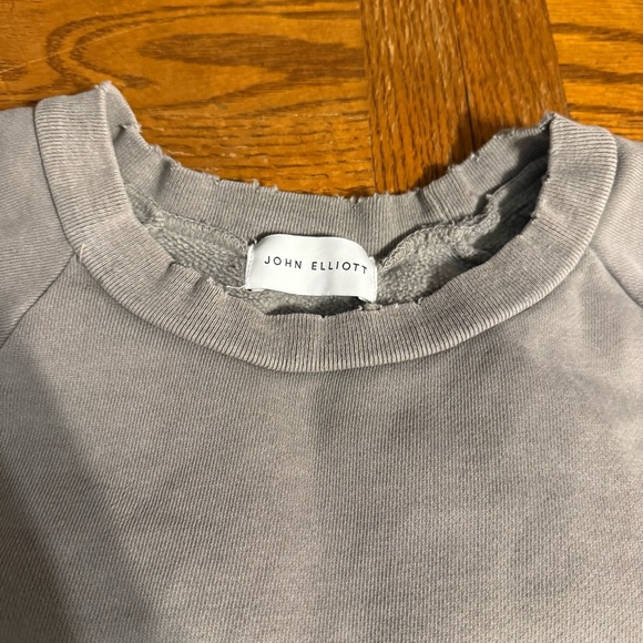 John Elliott Folsom Cropped Raglan Crew Sweater Sz 3 or L Distressed Boxy Fit - Picture 9 of 16